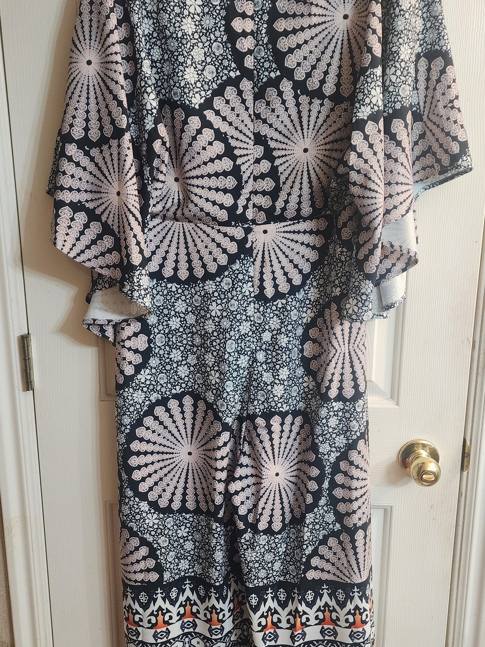 Women's Navy and Pale Pink Boho V-Neck Jumpsuit - Picture 3 of 4